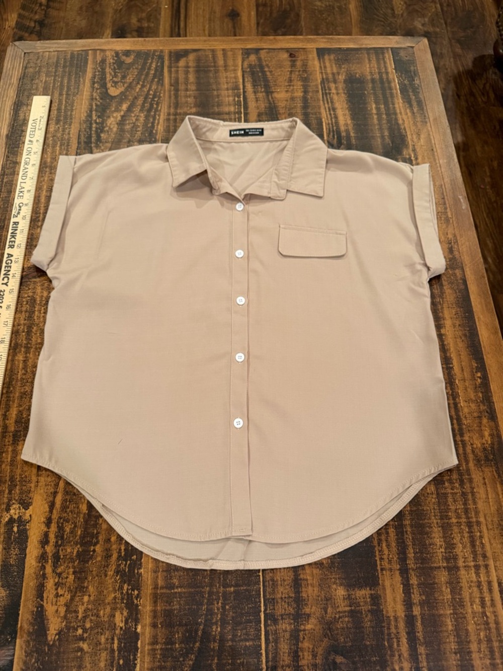 Beige Short Sleeve Button Down Shirt